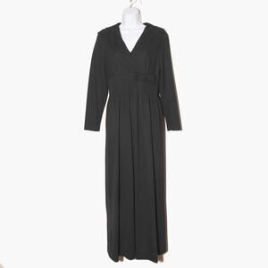 Vintage Edith Flagg Surplice Front Bow Accent Black Maxi Dress Size Small